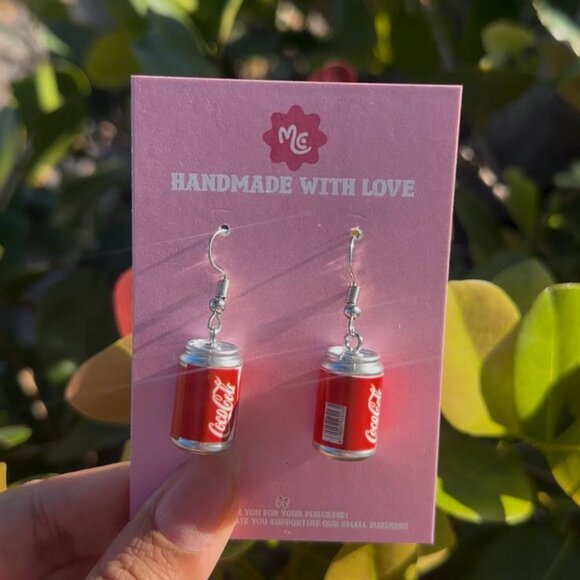 Red Soda Can Earrings — Cute Retro Drink Dangle Kawaii Jewelry - Picture 3 of 3